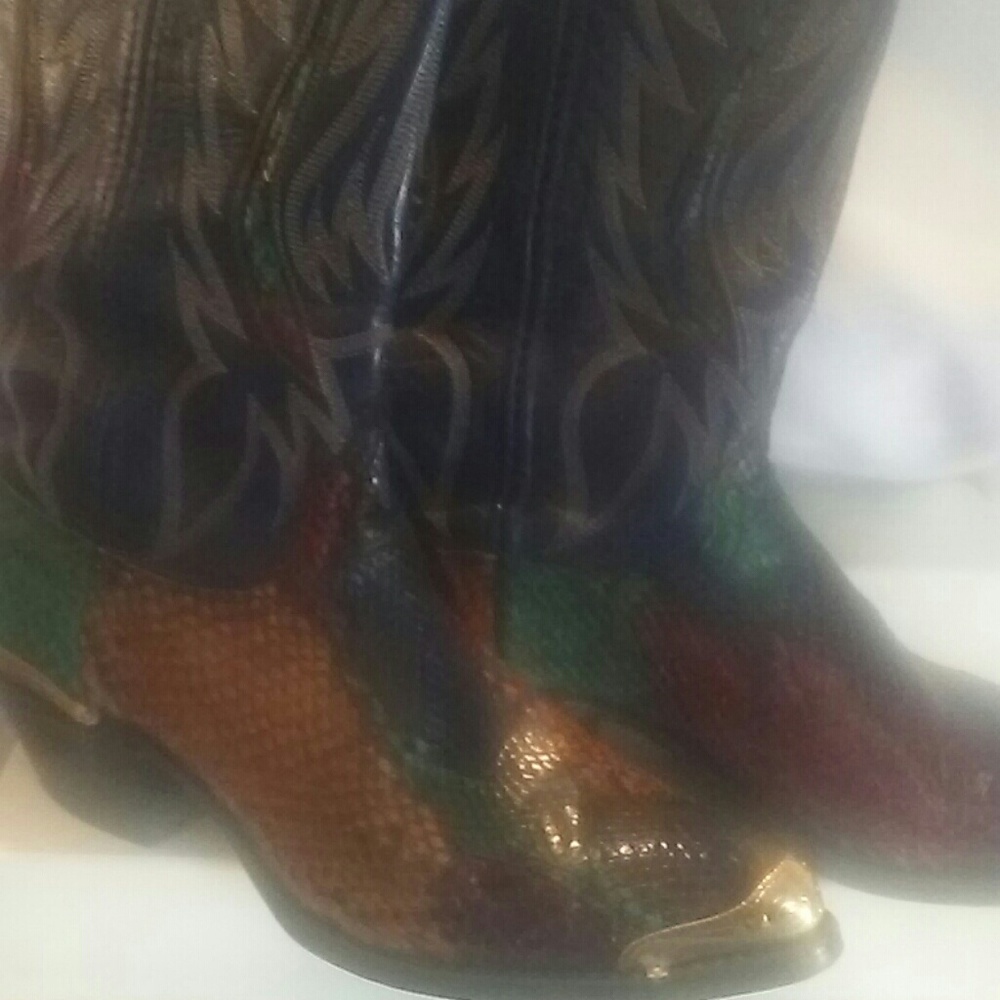 Women cow girl boots snake skin leather mixed colo